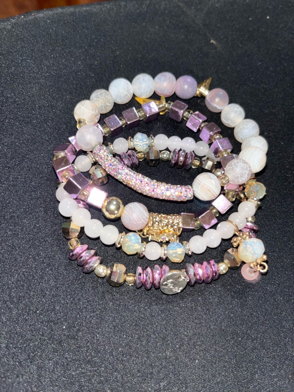 Erimish Stacked Purple and White Beaded Bracelet Set